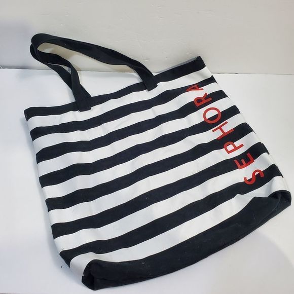 4x$25 Sephora black white stripes open tote bag - Picture 8 of 11